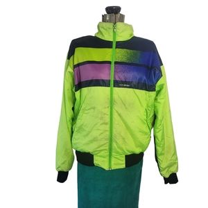 Vintage 90's Louis Garneau neon green polartek cycling jacket Medium